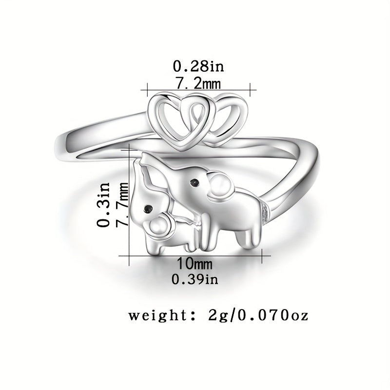 925 Sterling Silver Wrap Ring Cute Elephant & Heart Design Suitable For Men And Women High Quality Adjustable Ring Perfect Gift For Family \u002F Friends \u002F Lover