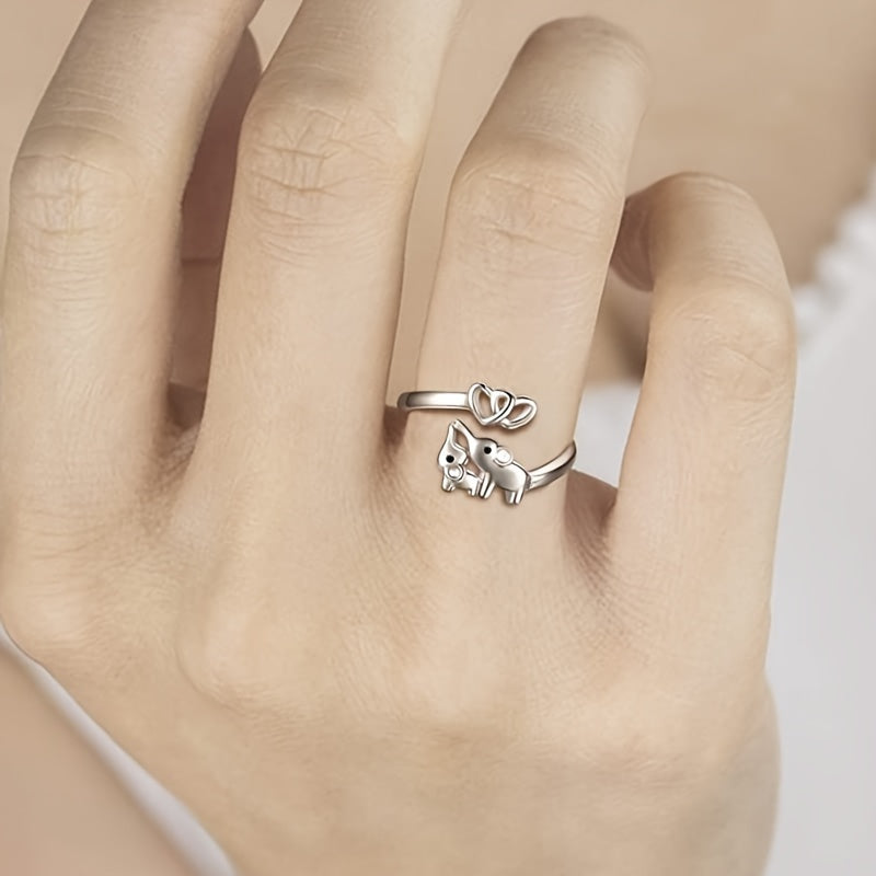 925 Sterling Silver Wrap Ring Cute Elephant & Heart Design Suitable For Men And Women High Quality Adjustable Ring Perfect Gift For Family \u002F Friends \u002F Lover