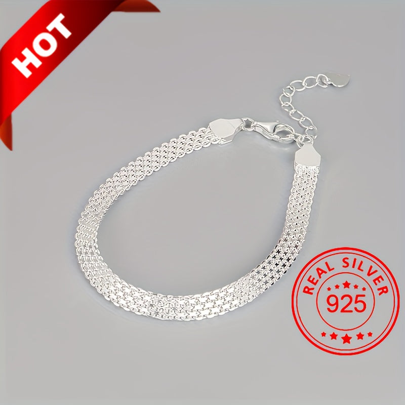 925 Sterling Silver Mesh Bracelet Glitter Hypoallergenic Silver Color Hand Jewelry Accessories Gifts